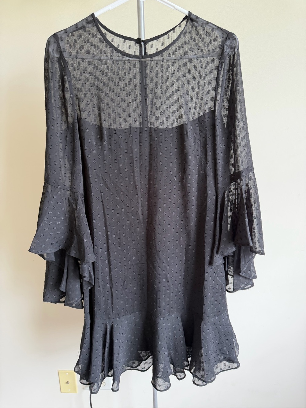 Vince Camuto Black Swiss Dot Ruffle-Trim Dress